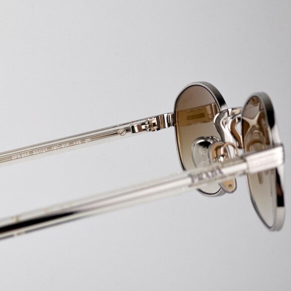 Prada Sunglasses – Silver Oval Frame Gradient Brown Lenses | Model PRB53S 1BC80K - Picture 8 of 11